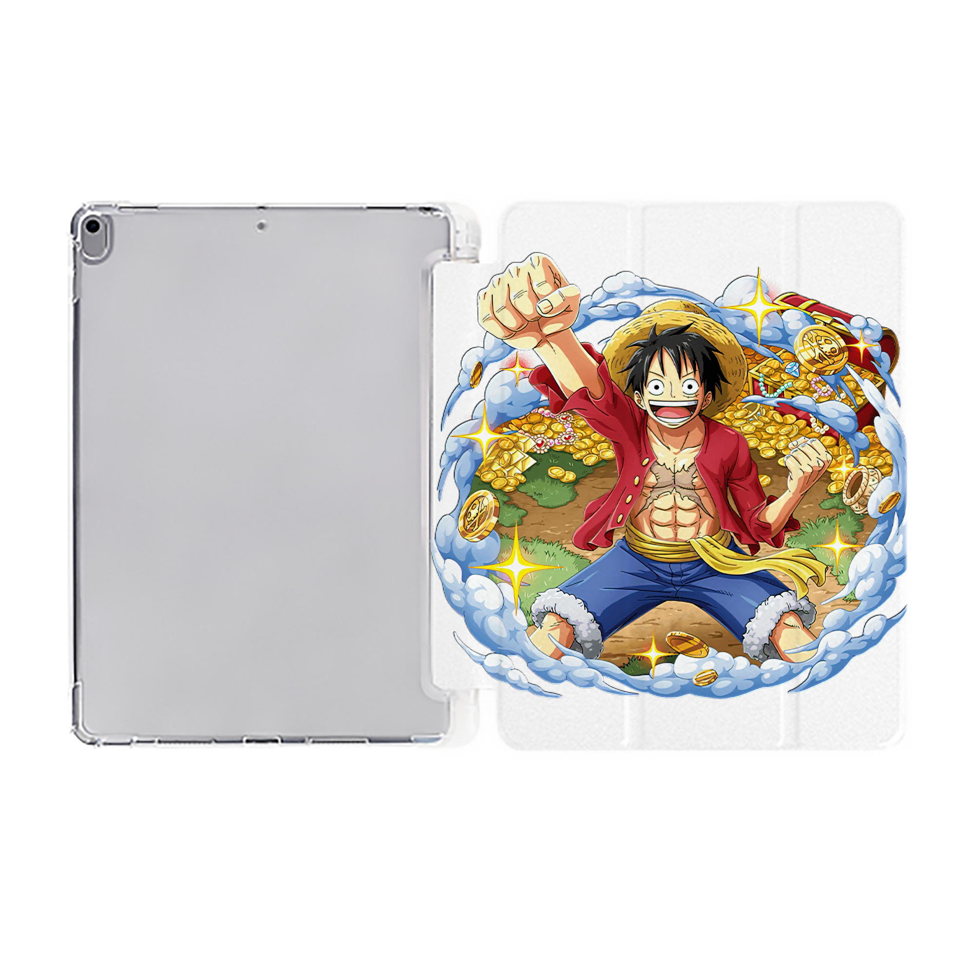（画像用） ワンピース モンキー・D・ルフィ ONE PIECE Monkey D. Luffy IPad ケース ペン収納付き 三つ折りスタンド PUレザー×シリコン 対応機種9.5/10.5/10.9インチ